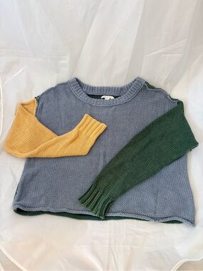American Eagle Cropped Chunky Knit Colorblock Crewneck Sweater Size Small